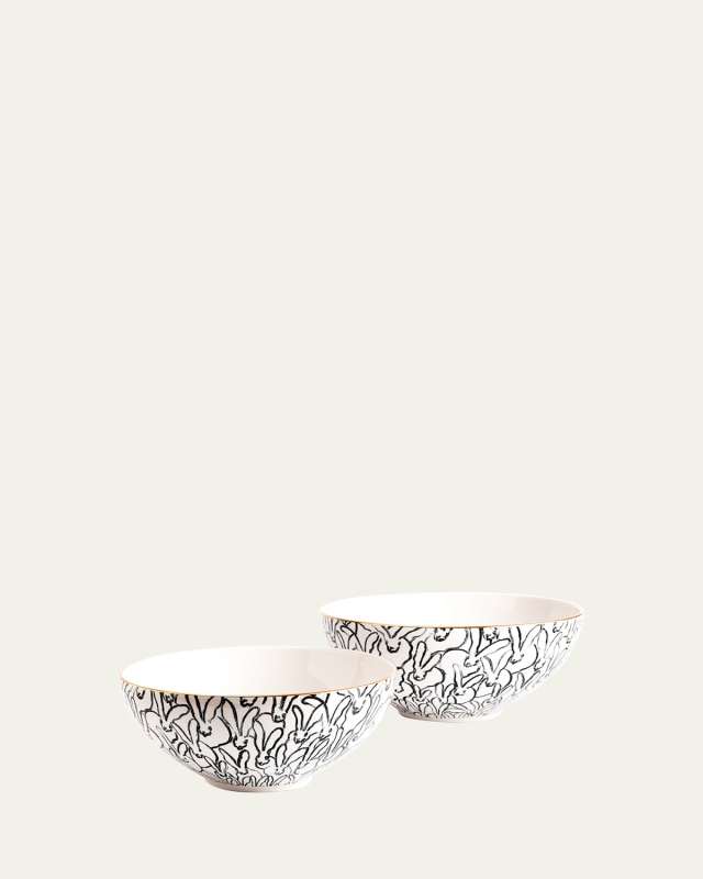 Medium Rabbit Run Serving Bowl with Gold Rim